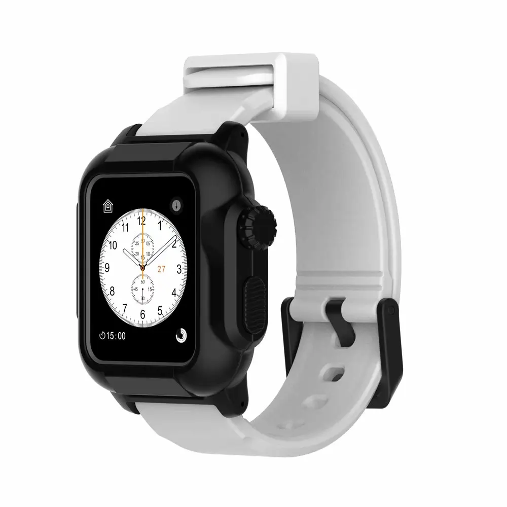 Защитный чехол+ ремешок для Apple Watch 44 мм/40 мм Iwatch 5 4 3 браслет наручные часы ремешки+ Водонепроницаемый защитный корпус - Цвет ремешка: White Black case