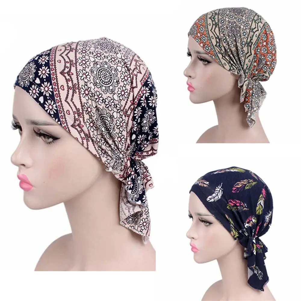 

1 Pc Skullies Fashion Women Stretchy Turban Chiffon Pre Tied Scarf Head Scarf Beanie Hat Casual Girls Summer Unisex Beach Cap