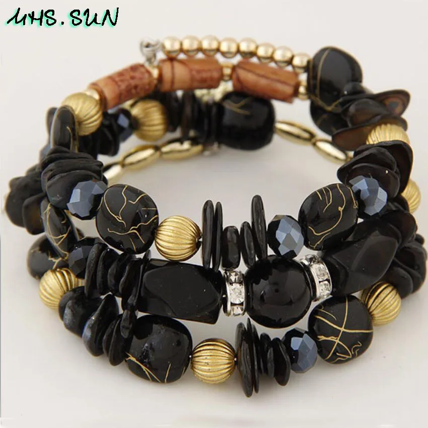 10-1 Bohemian Women Layered Bracelets Fashion National Stone Beaded Shell Bracelets Charm Ethnic Jewelry Female Party Gift