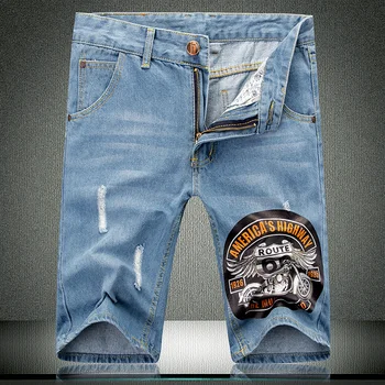 

Great Quality Bottoms Men Short Jeans Light Blue Air Force Denim Shorts Brand Eagle Logo Straight Male knee length Jeans 531