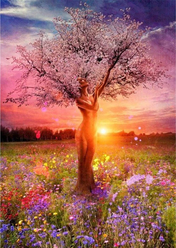 Cross Stitch Diamond Embroidery &quotFantasy Nake Goddess Tree Sunrise" Patterns Full DIY 5D Painting Rhinestones Mosaic GT | Дом и сад