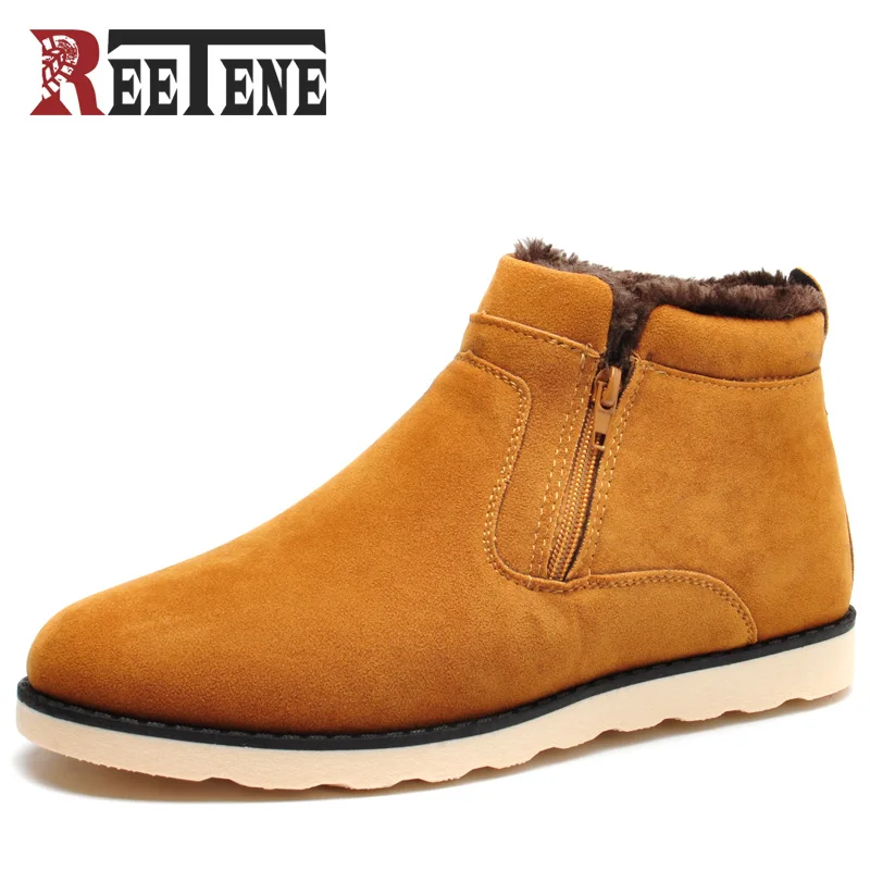 

REETENE Winter Men Ankle Boots Casual Leather Footwear Warm Winter Fur Shoes Men Plush Men Boots 2017 New Snow Men Shoes