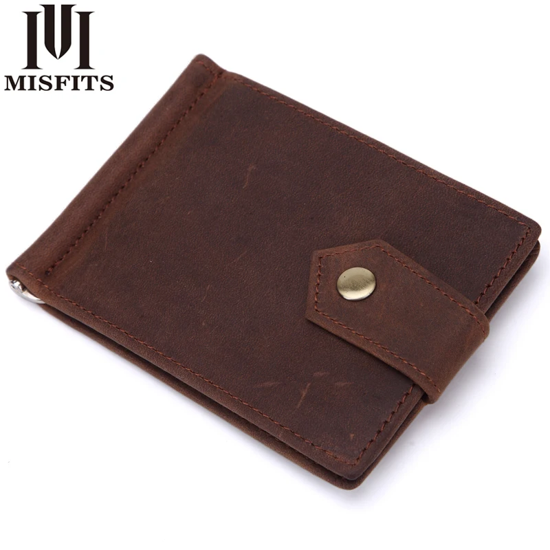

MISFITS 2018 Brand Design Casual Mens Wallets Genuine Leather Card Case Crazy Horse Leather Slim Zipper Coin Wallet Mini Purse
