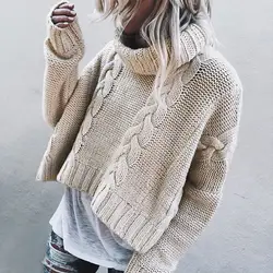 Свободный Длинный рукав скрученный толстый вязаный женский свитер с высоким воротом 2019 зимний теплый свободный свитер джемпер