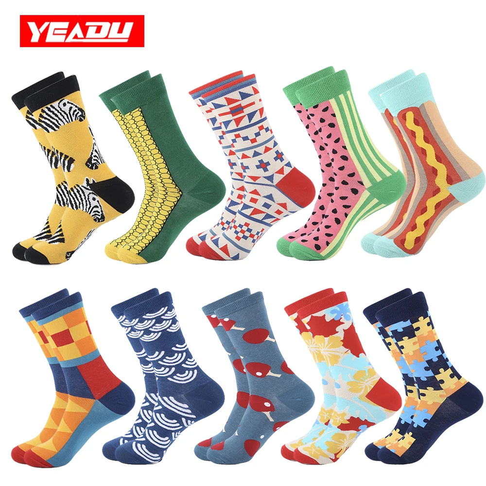 YEADU 10 пар/лот красочные Harajuku крутые мужские носки забавные уличные для мужчин с