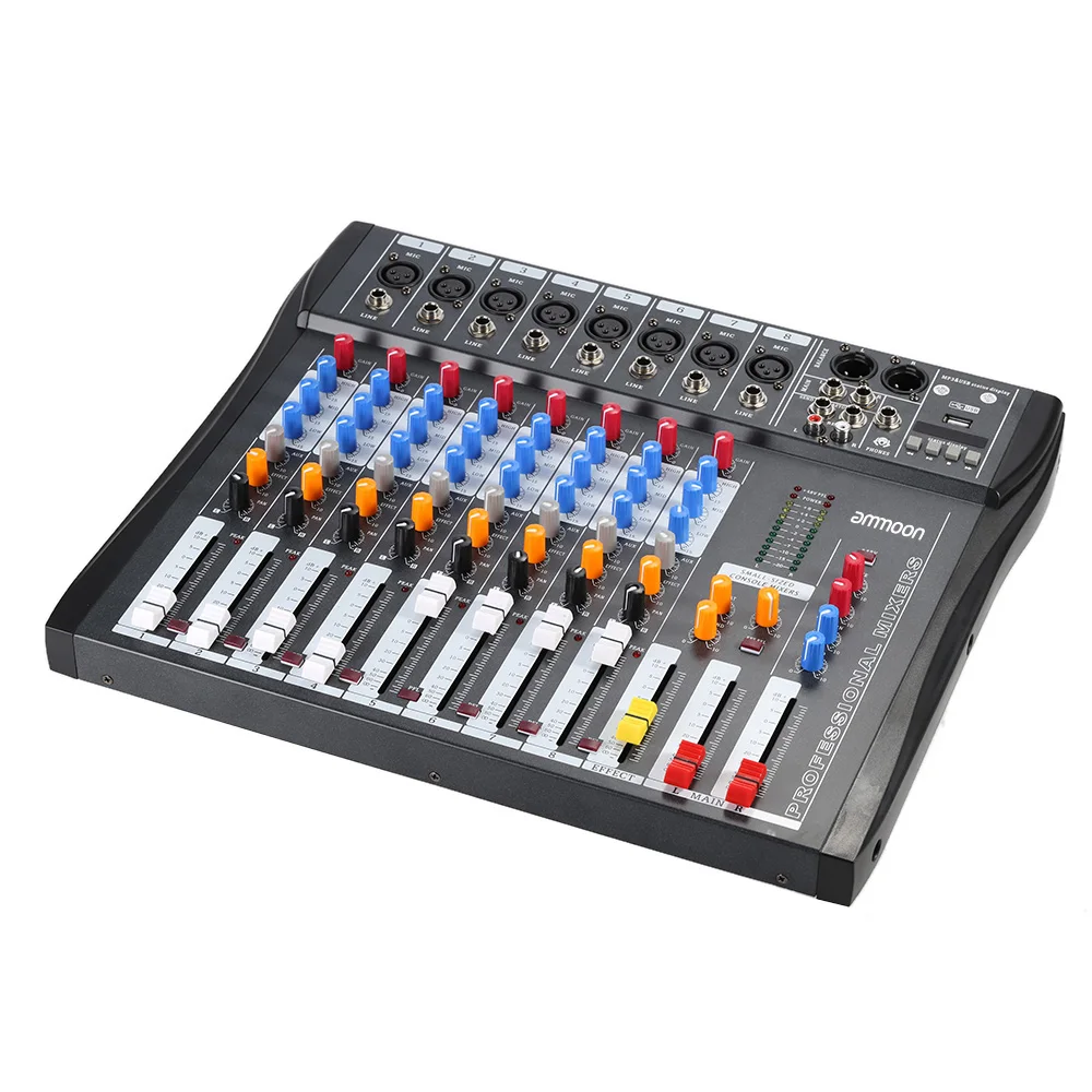 

ammoon CT80S-USB 8 Channel Digtal Mic Line Audio Mixing Mixer Console with 48V Phantom Power for Recording DJ Stage Karaoke