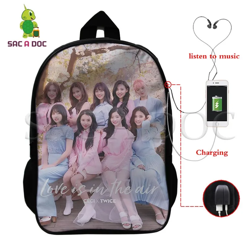 

Kpop Twice TT Cheer Up Multifunction Backpack USB Charge Laptop Backpack for Teens Women Men Casual Travel Bags