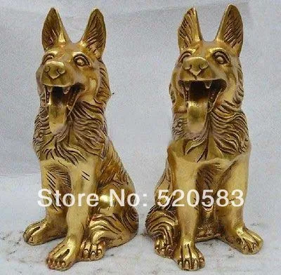 

Pair of 9inches Chinese Pure Bronze Handcraft Police dog Statue