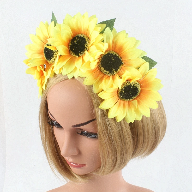 

Sugarbay Sunflower Gradient Festival Wreath Stretch Elasticity Headband Bohemian Yellow Floral Flower Crown Wedding HairBand