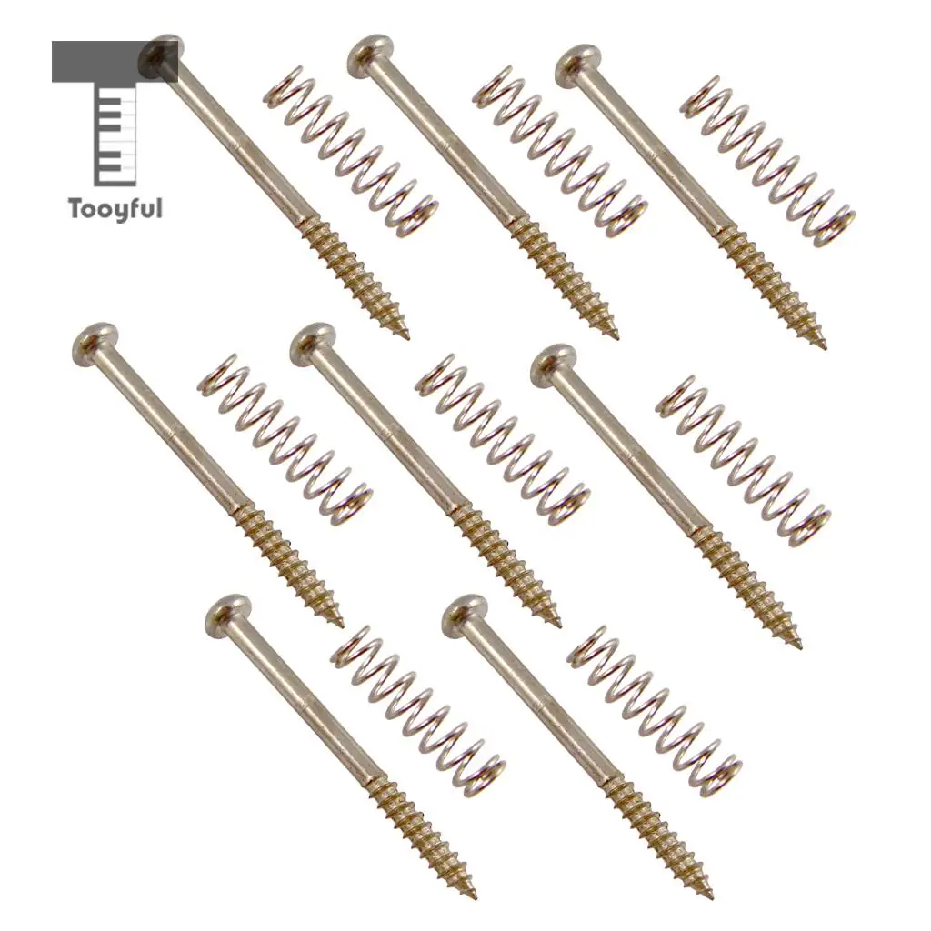 Tooyful 8 Pieces Humbucker Double Coil Pickup Frame Ring Adjusting Height Screws + Springs for Electric Bass Parts Silver
