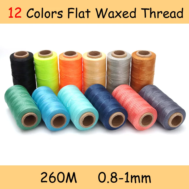 

12 Colors 260m 1mm Flat Waxed Wax line Thread 150D/16 Cord Sewing Craft Tool Hand Stitching For DIY Leather