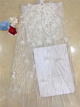 

2019 Hot Sale Embroidered beads African Lace Fabric High Quality With sky blue French Net Guipure Lace Fabric White, yellow(FJ-4