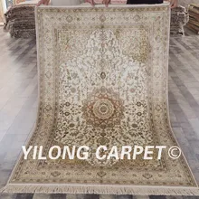 YILONG 4'x6' турецкий Шелковый ковер медальон дизайн антикварная вещь бежевый Тип персидских ковриков(SL109B4x6