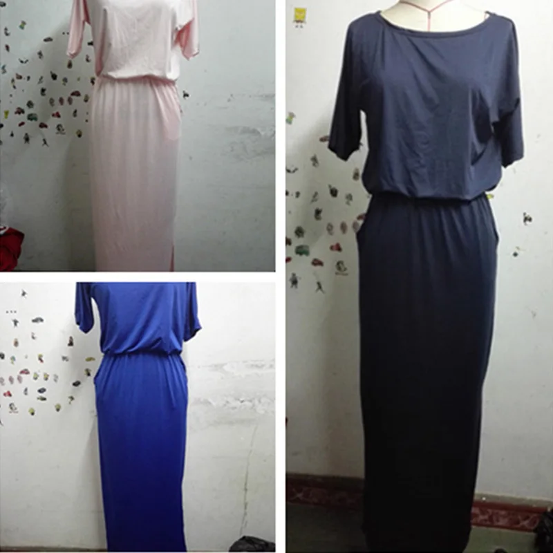 Women Short Sleeve Tunic Dress Evening Party Side Slit Casual Long Maxi Dress TC21