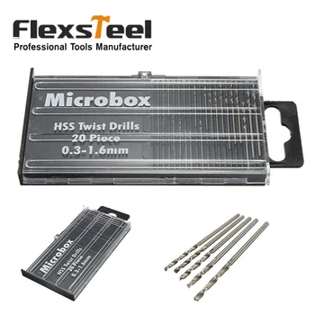 

Flexsteel 20pcs Mini Micro HSS Precision Twist Drill Bit Set 0.3mm-1.6mm Model Craft Grinding Wire Gauge Drill with Case Brocas