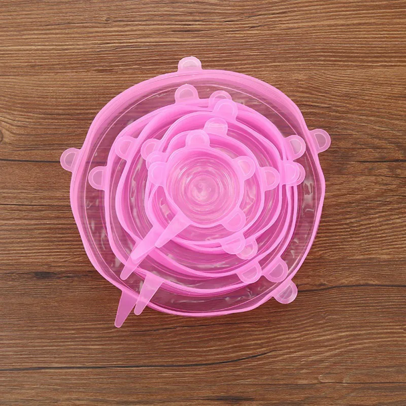 6Pcs/Set Universal Stretchable Silicone Saran Wrap Cover Lids Food Bowl Pot Stretch Kitchen Vacuum Seal Bowls Preservation Tool