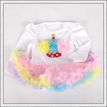 

1PC Rainbow Tulle Lace Romper Bowtie Red Dots Baby Girls Birthday Long Sleeve Tutu Dress for 0-12months Free Shipping
