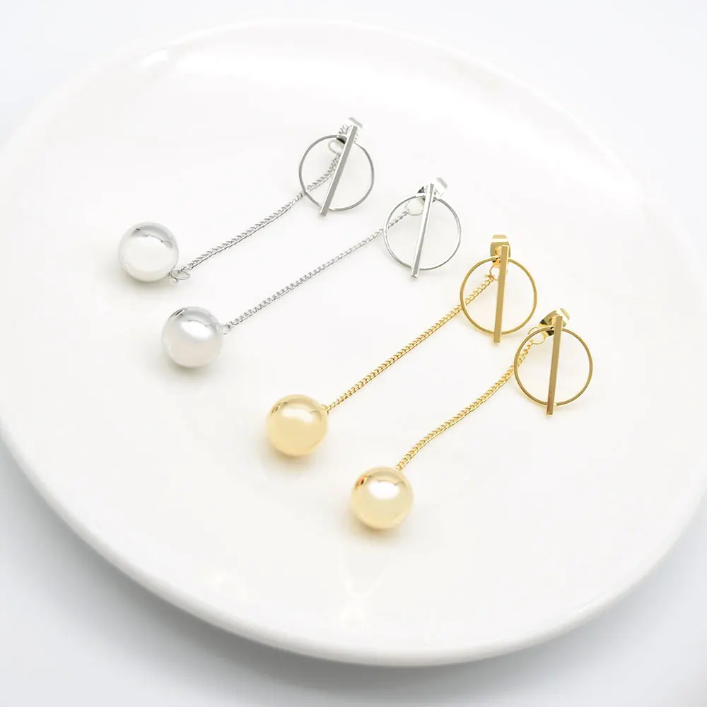 

Simple Gold Silver Metal Circle Charming Jewelry Fashion Matching Round Balls Earrings For Woman Dangle Earring