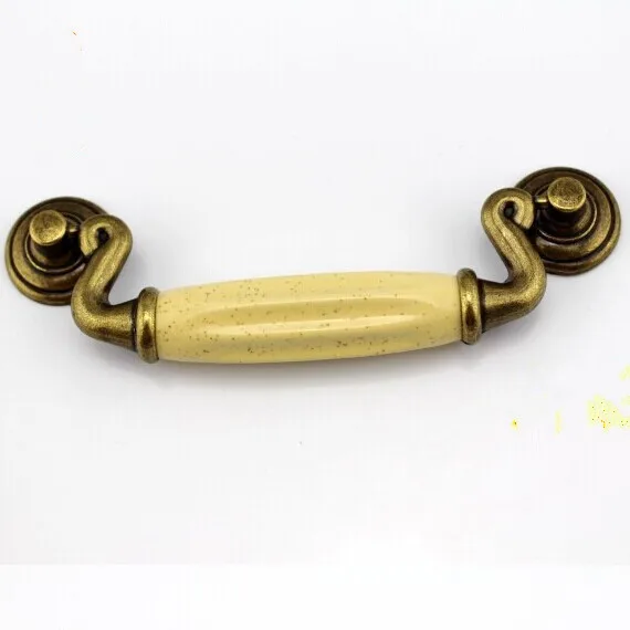 115mm Cream Ceramic Kitchen Knobs Antique Shaky Handles Bronze Zinc Alloy Drawer