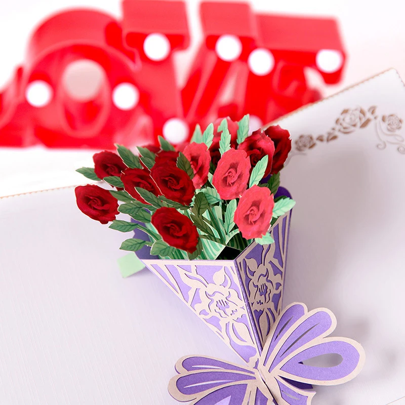  3D Laser Cut Handmade Bouquet of Roses Paper Invitation Greeting Cards Show Love PostCard Wedding P - 32890718791