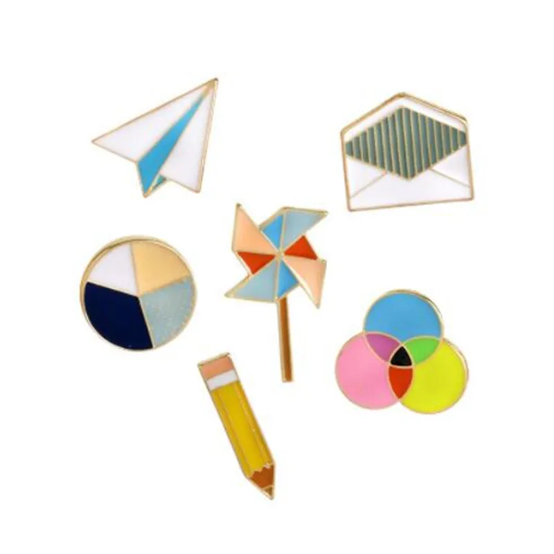 

WKOUD Ink Swatch Artist Designer Printer Paper Plane Windmill Pencil Envelope Enamel Lapel Pin Study Theme jewelry Students Gift