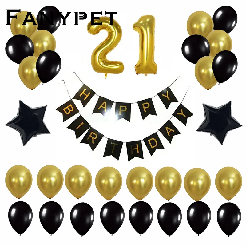 

45pcs 40inch Gold Number 21 18 25 30 50 years old Birthday Balloons Party Decoration Black Banner Party Decor Celebrations