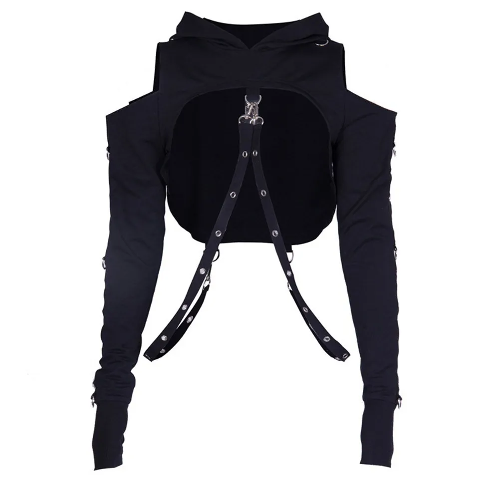 Худи Harajuku Goth свитшот с капюшоном короткий топ Хэллоуин вечерние однотонный