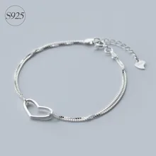 Подлинная стерлингового серебра 925 2 слоя Открытое сердце Box браслет-цепочка Регулируемый LS157