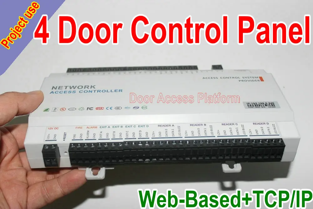 

Project use 4 Door Access Controller Panel ControlBoard Web-based+TCP/IP Network For 4 pcs Door by RF Reader in, Push button out