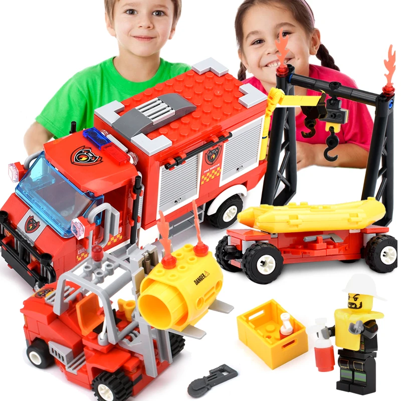 

412PCS Fire Rescue Model Building Blocks Set Compatible LegoINGly City Truck Forklift Blocks Figures Bricks Toys for Children