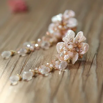 

Natural baroque pearls seiko manual design fashion crystal flower tassel earrings earrings