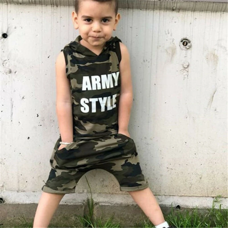  2pcs Camo Toddler Baby Boy Hoodies T-shirt Tops+Shorts Pants Clothes Outfits USA