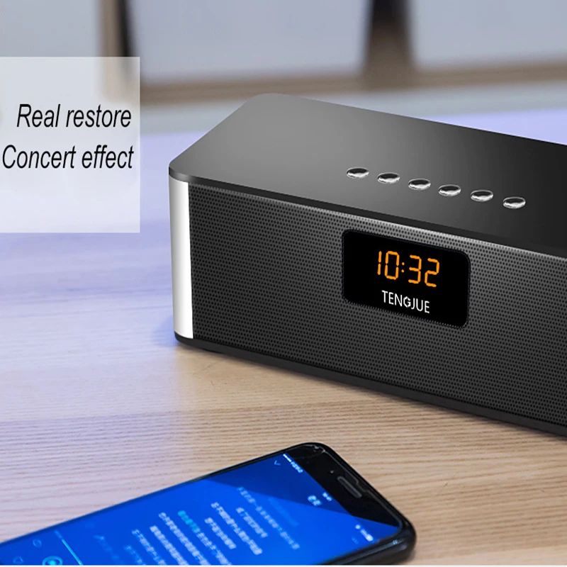  Wireless bluetooth speaker alarm clock with remote control FM radio digital clock microphone functi - 32920857716