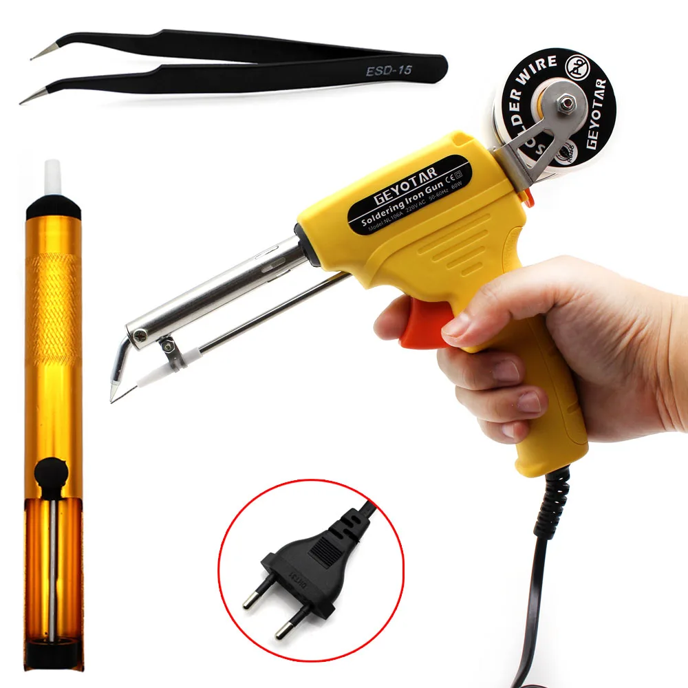 

220v 60w EU Plug Electrical Soldering Iron Gun Hand Welding Tool With Solder Wire Automatic Send Tin 2018 New Arrival Hot Sale