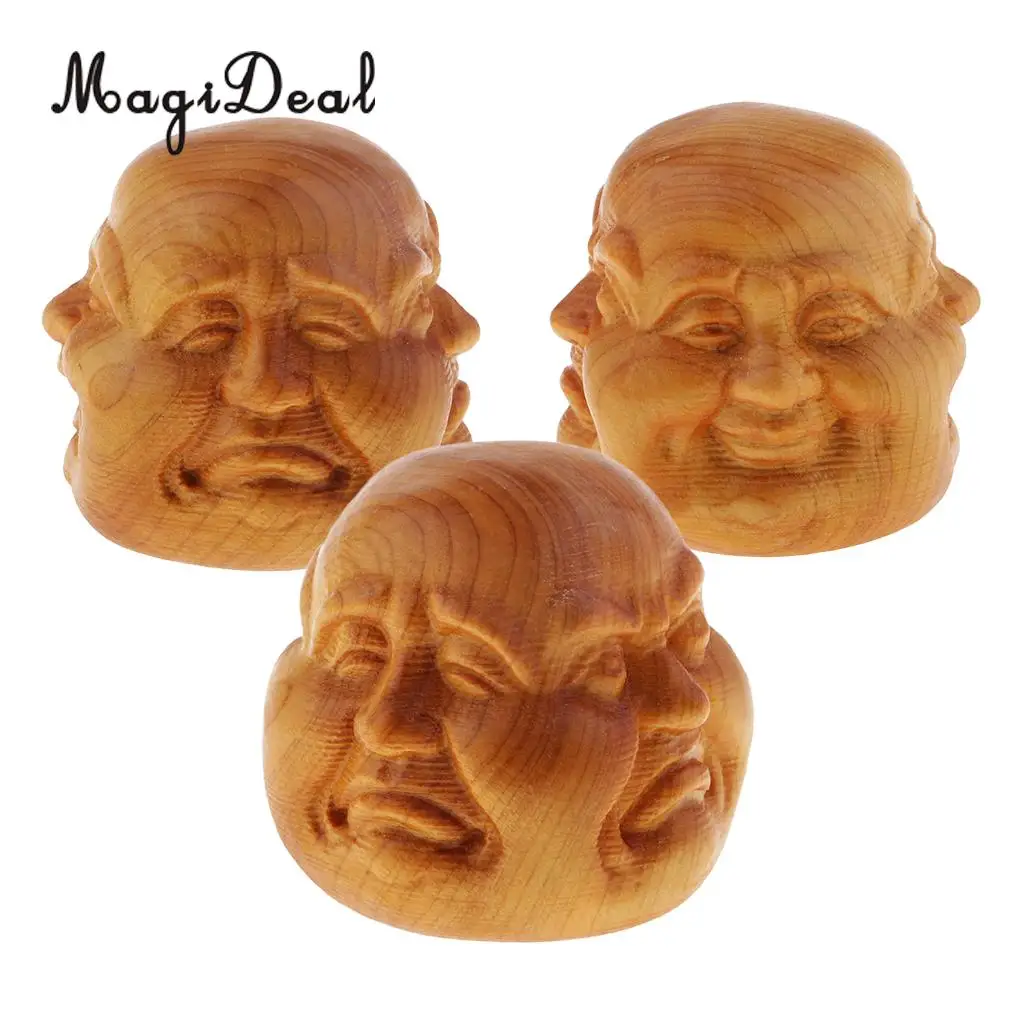 3pcs Hand Carved Wooden Ornament Buddha Statue Home Office Sculptures