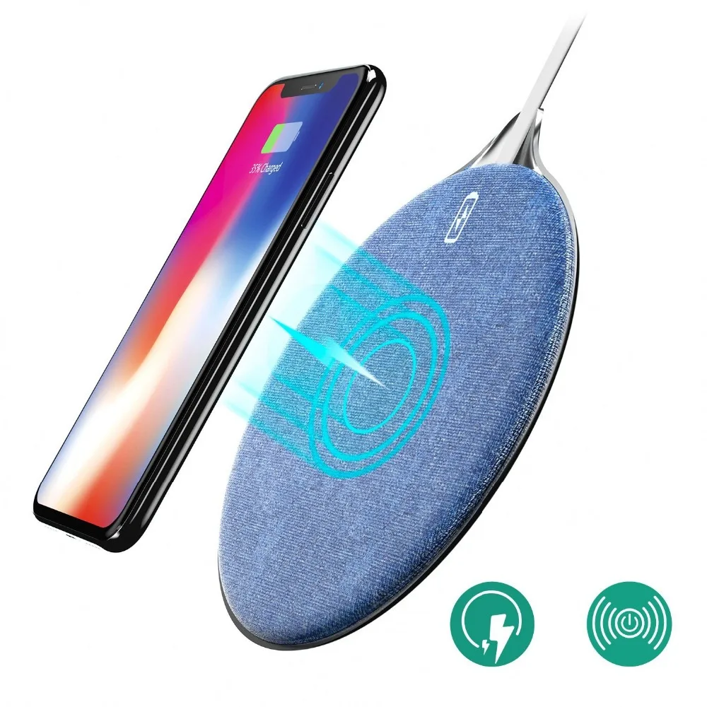 Fast Wireless Charger, wofalo 10W Jean Fabric Qi Wireless Charger Fast Charging Pad for iPhone X