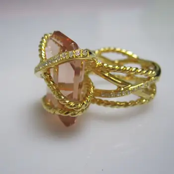 

Gold Plated Silver Jewelry 20x15mm Cable Wrap Ring with Morganite Black Onyx Gemstone Ring Solid Sterling Silver Women Ring