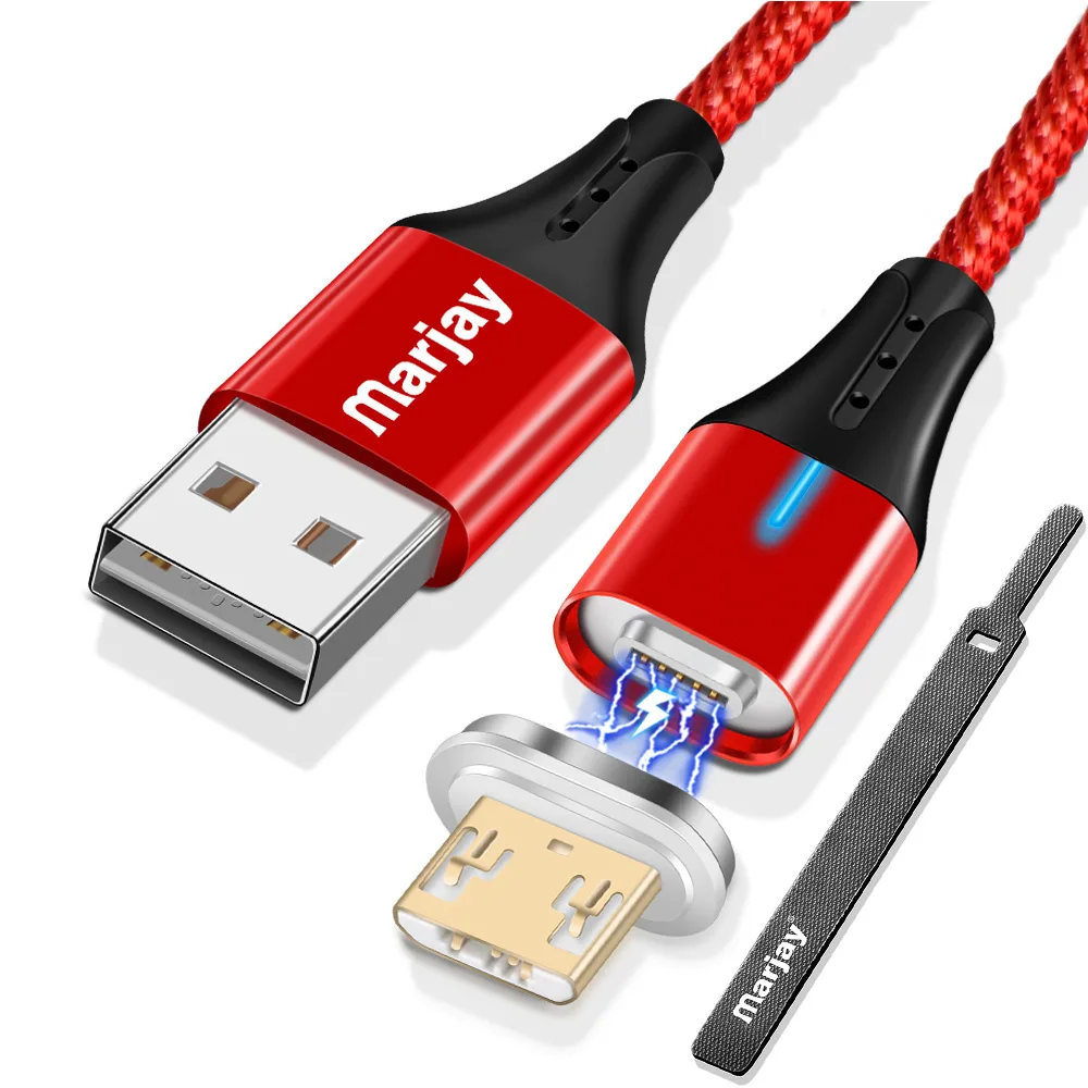 Магнитный Micro USB кабель Marjay для быстрой зарядки 1 м 2 м для samsung Xiaomi Магнитный кабель Micro USB кабель для передачи данных для мобильного телефона - Цвет: Red for Micro USB