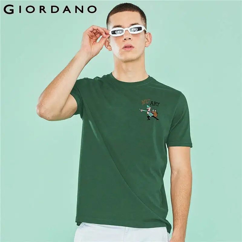 

Giordano Men Obig Series Theme T-shirt Women Small Pattern Printed 100% Cotton Breathable Cool Short Sleeve Tee Shirt