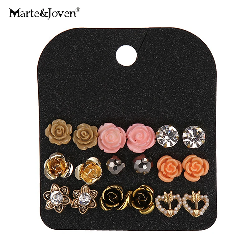 

Marte&Joven 2018 New Vintage Accessories Mixed 9 Pairs/set Resin Flower Studs Earrings Set for Women