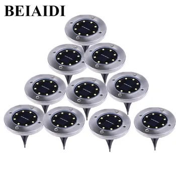 

BEIAIDI 10PCS Solar Powered Ground Light 8Leds Outdoor Pathway Garden Light Stainless Steel Lighting For Yard Driveway Landscape