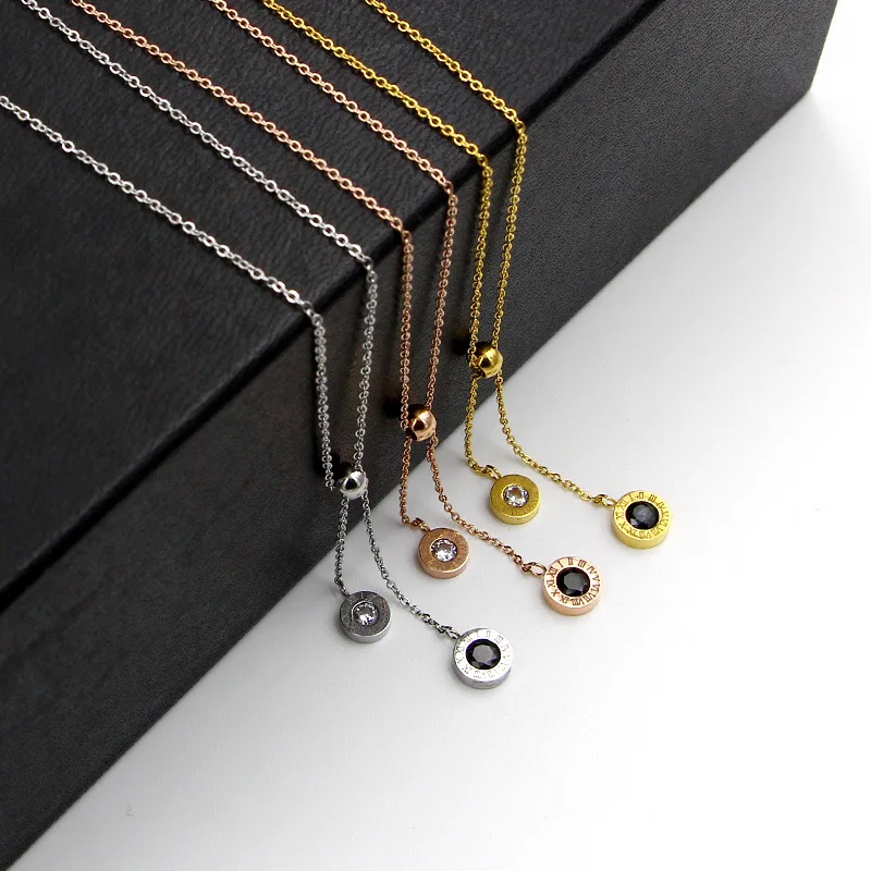 

Fashion Brand Stainless Steel Roman Numerals Love Black White Crystal Tassel Round Pendant Necklaces Women Lady Party Gift