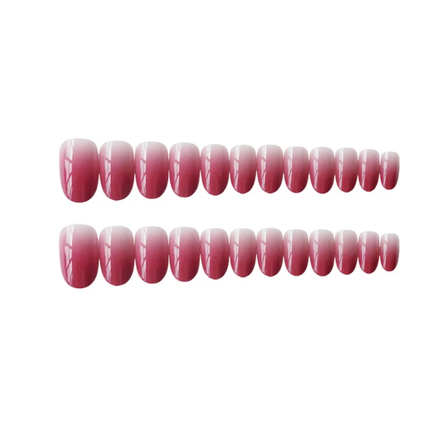 24PCS/set Gouache gradient gentle morandi grey false nails,Small round head Middle-long full nail tips lady art tool bride