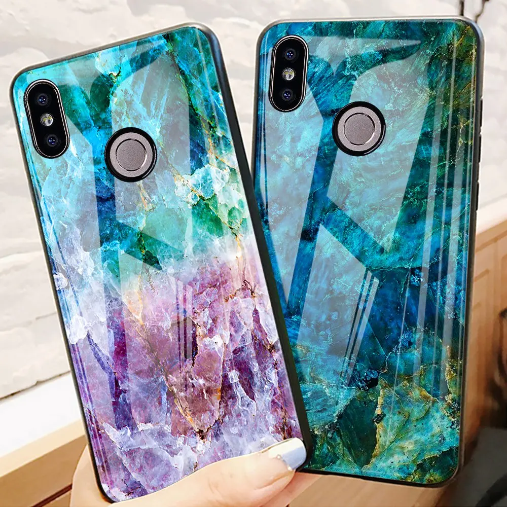 

TOMKAS Agate Marble Case for Xiaomi Redmi 4X Note 5 Soft Edge PC+Glass Back Cover Phone Case for Xiaomi Redmi Note 5 Global Pro