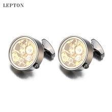 Hot Non-Functional Watch Movement Cufflinks For Mens Wedding Gold Color Immovable Steampunk Gear Watch Mechanism Cuff links