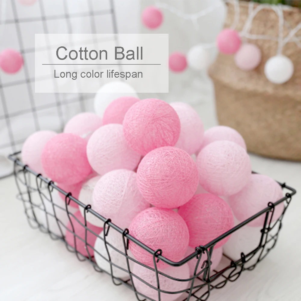 3-4Meter Led Light string 20Leds Holiday lights 3.5cm/5cm Pink Ball Garlands Christmas Wedding Decoration Bedroom Wall Use TR