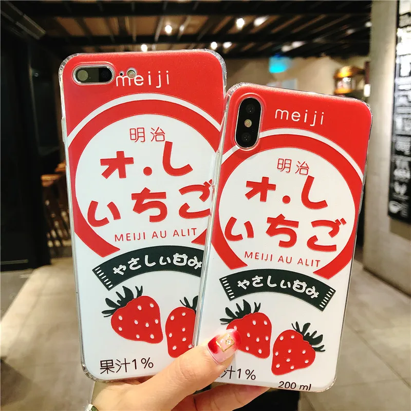 Kawaii Pink Strawberry Phone Case For IPhone 7 8 6 Cases Japanese Style Summer Fruit Soft TPU Cover 6S S Coque |