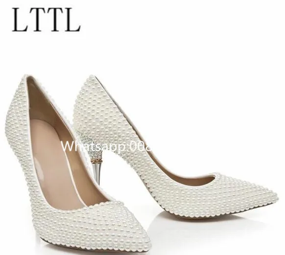 Sexy Women Wedding Shoes New Style Pointed Shallow Slip-On String Bead Crystal Thin High Heels Lady Dress Party Beautiful Pumps