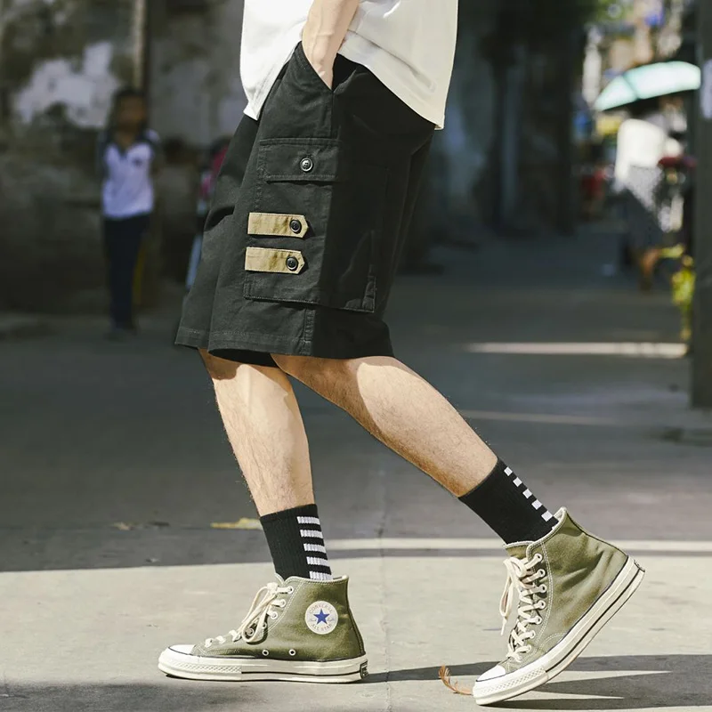 Летние хип хоп Карго короткие мужские Harajuku шорты для бега уличная тактический военный Короткий карманы армейский зеленый хлопок Повседневная