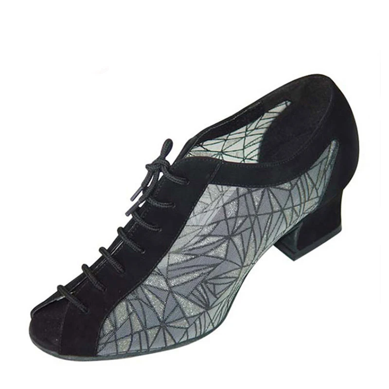 HXYOO/Танцевальная обувь для занятий спортом; Цвет черный, хаки; сетчатая обувь с узором; 4,5 см; женская обувь для бальных танцев; стандартная обувь; ZC10